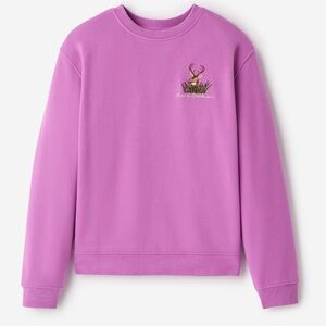 Roots Women's Lavender Crew Neck Sweater with Embroidered Deer